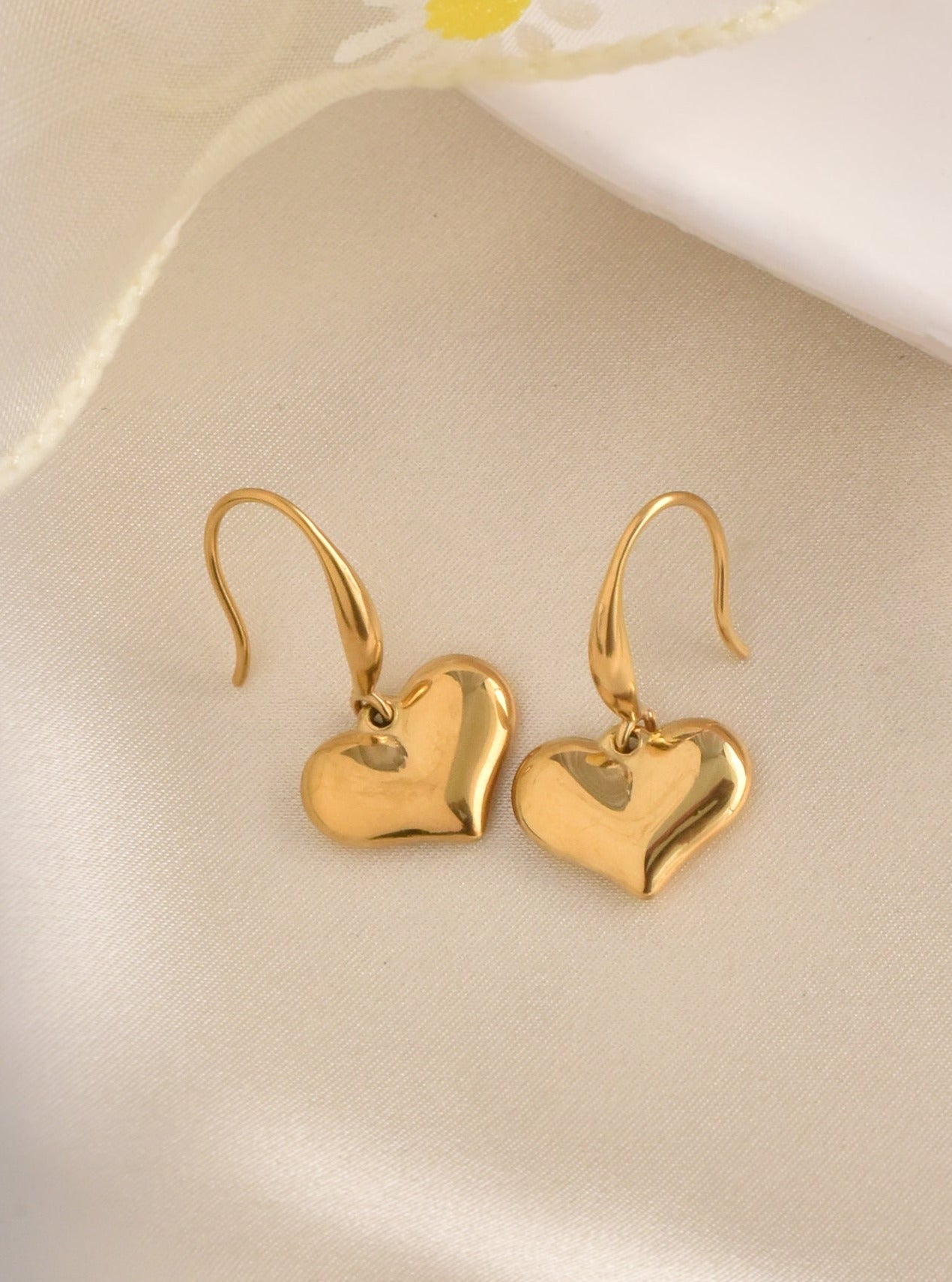 Gold plated heart drop hook earrings