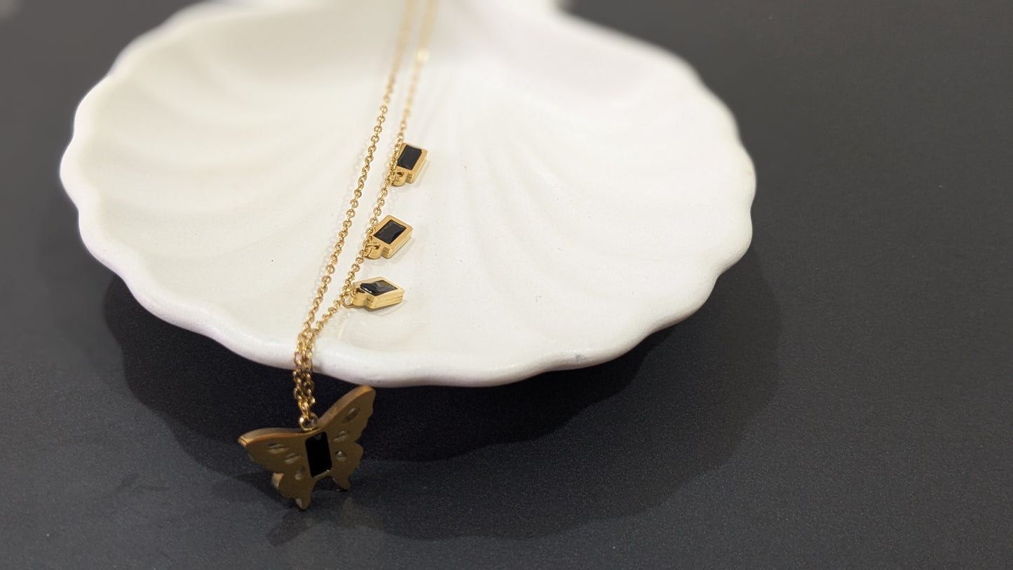 Anti tarnish Butterfly Black & Gold Neck Chain