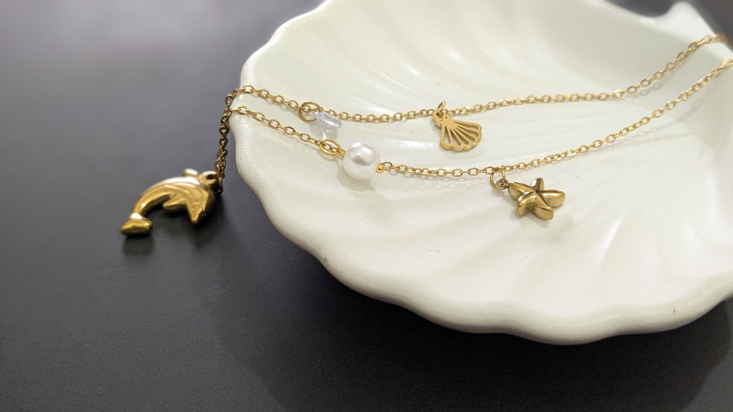 Anti tarnish fish pendant chain necklace