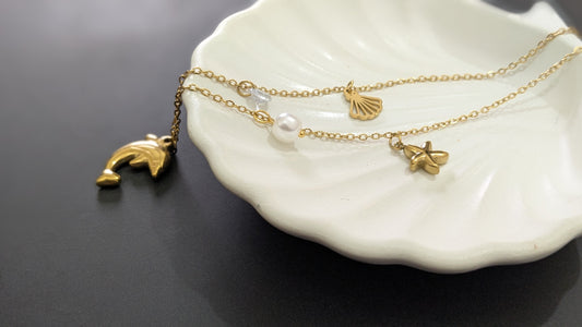 Anti tarnish fish pendant chain necklace