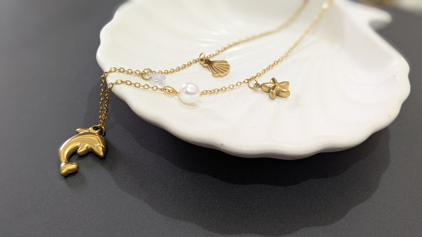 Anti tarnish fish pendant chain necklace
