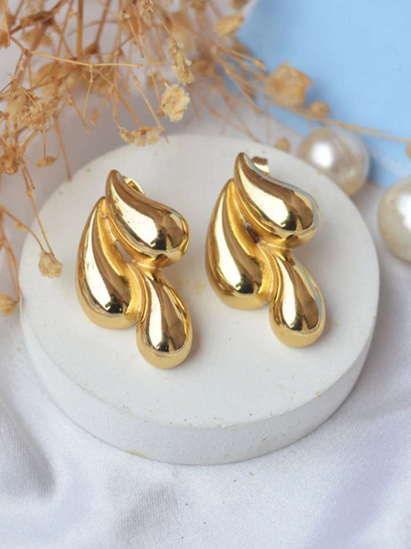 Anti tarnish three droplets stud earrings