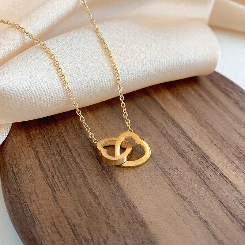 Gold plated Dual Heart pendant with chain