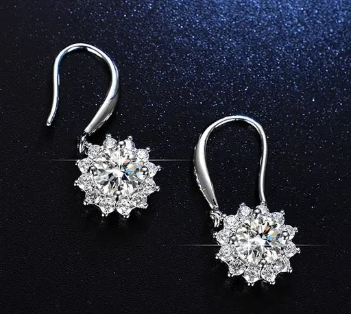 Silver plated sunflower drop earrings