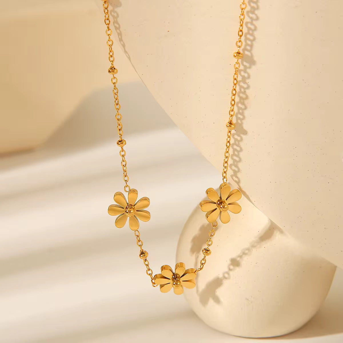 Gold-Plated Floral Daisy Charm Necklace