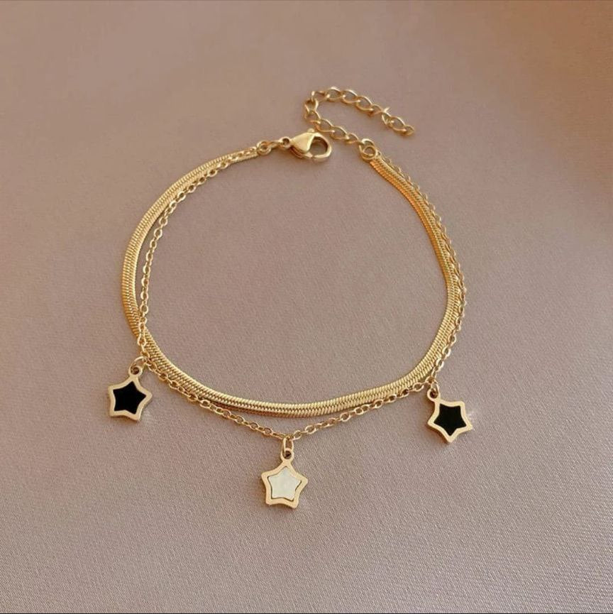 Star charm double layer chain bracelet