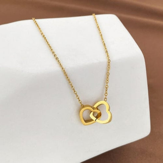 Gold Plated Interlock Double Heart Pendant