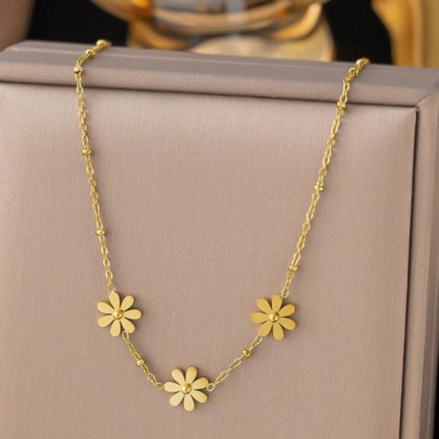 Gold-Plated Floral Daisy Charm Necklace