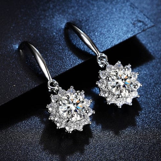 Silver plated sunflower drop earrings