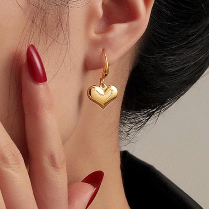 Gold plated heart drop hook earrings