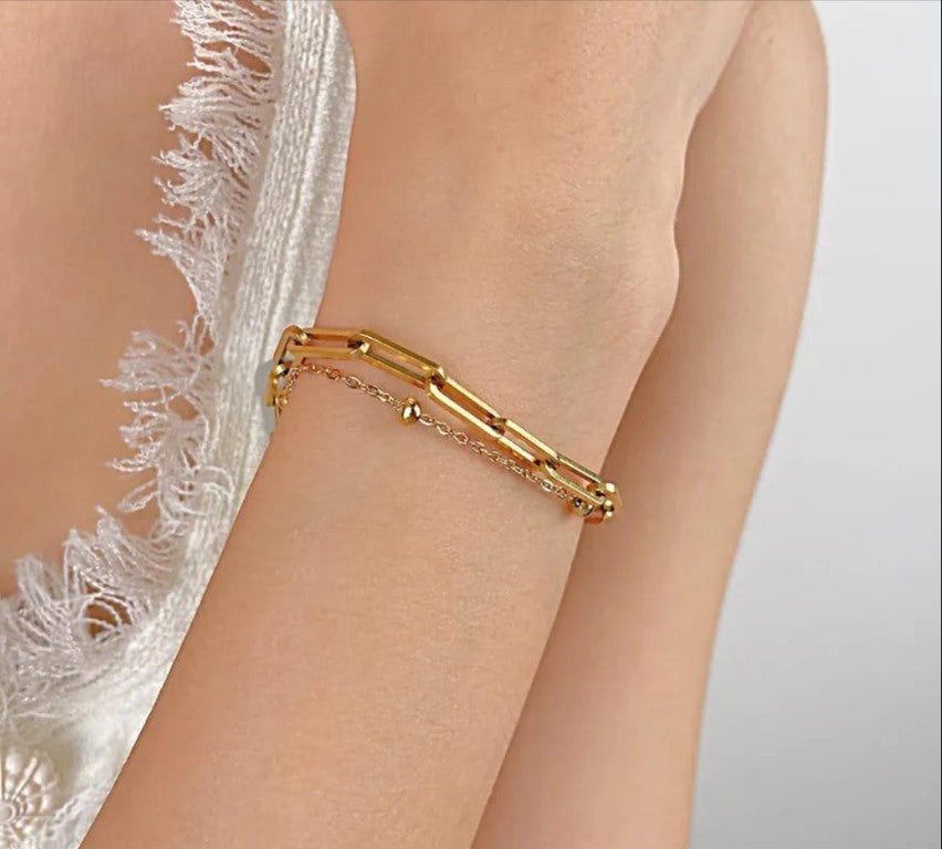 Minimalist Cross Double Layered Bracelet