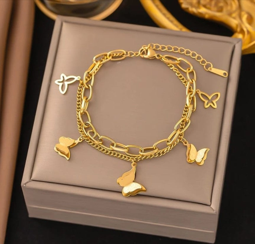 Butterfly Charm Dual Layer Bracelet