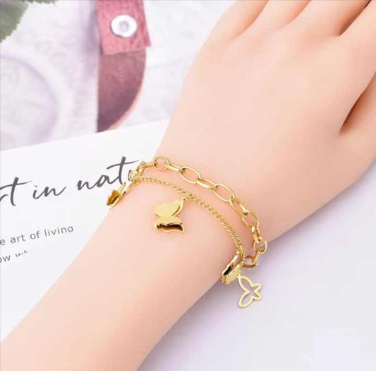 Butterfly Charm Dual Layer Bracelet