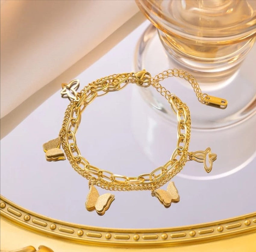 Butterfly Charm Dual Layer Bracelet