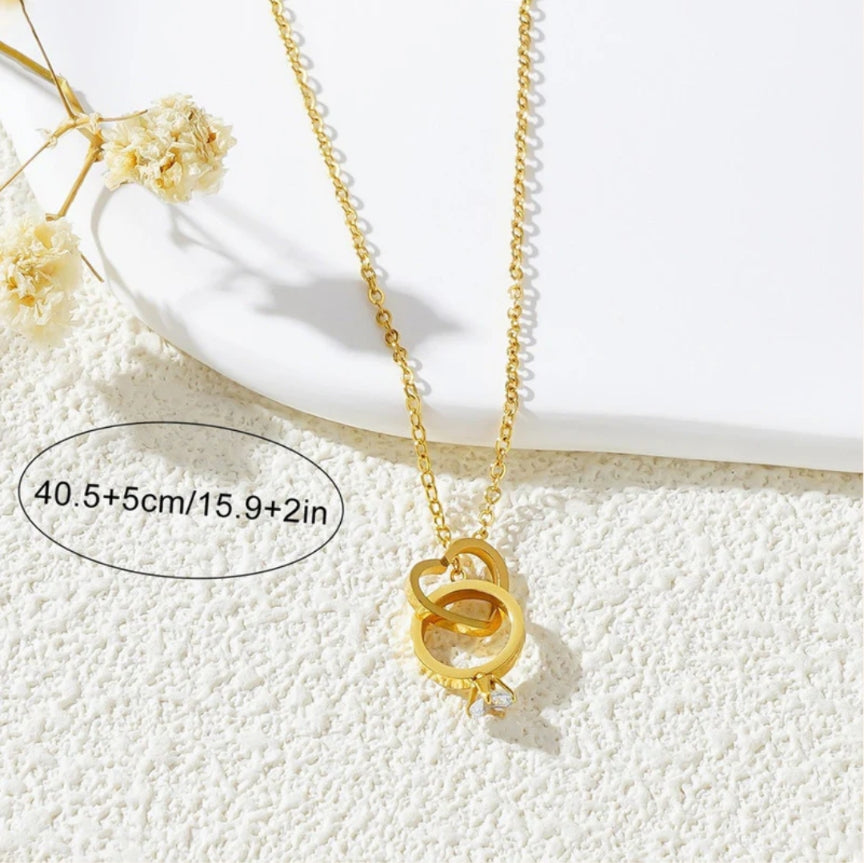 Anti tarnish Interlock heart ring pendant