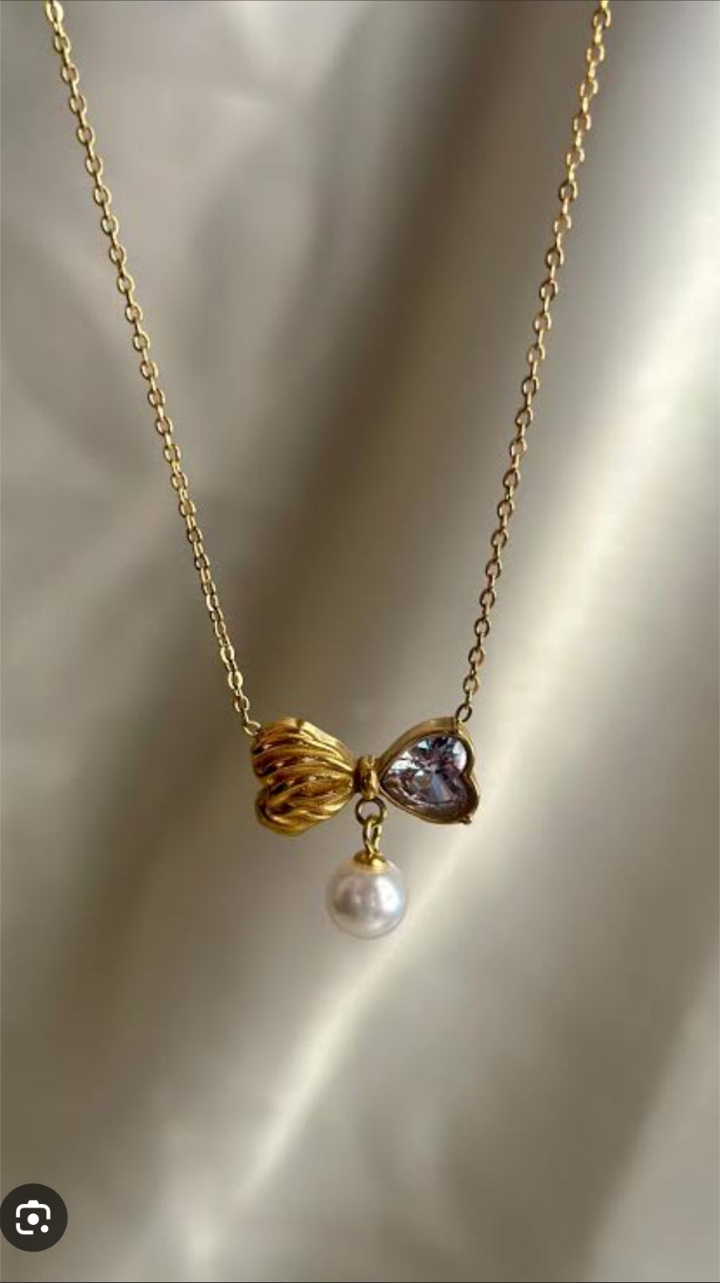 Anti tarnish trendy bow design chain necklace