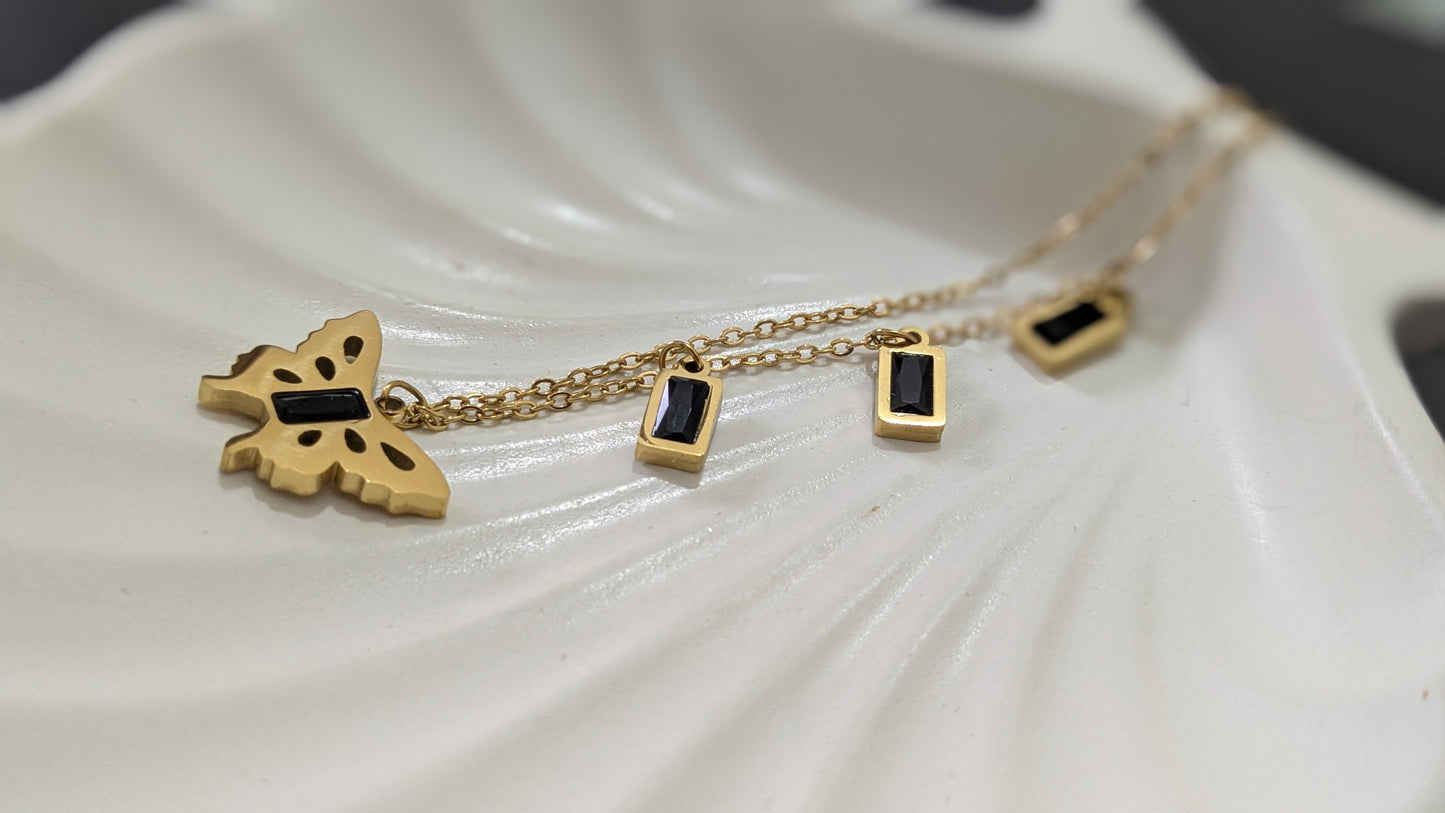 Anti tarnish Butterfly Black & Gold Neck Chain