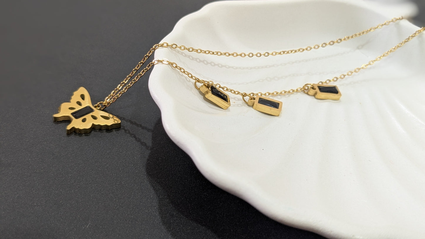 Anti tarnish Butterfly Black & Gold Neck Chain