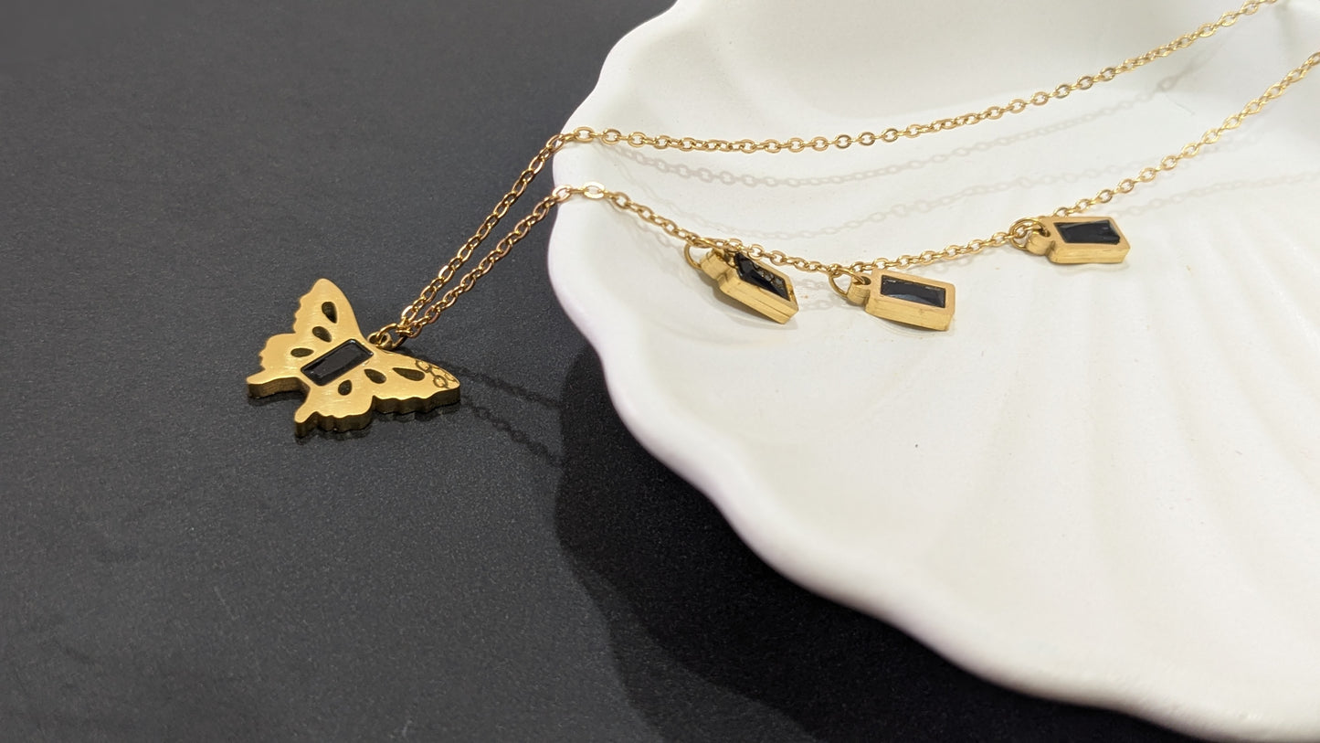 Anti tarnish Butterfly Black & Gold Neck Chain