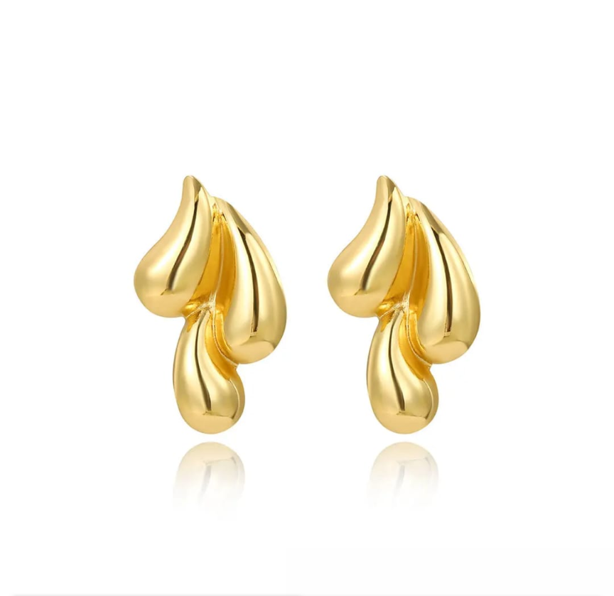 Anti tarnish three droplets stud earrings