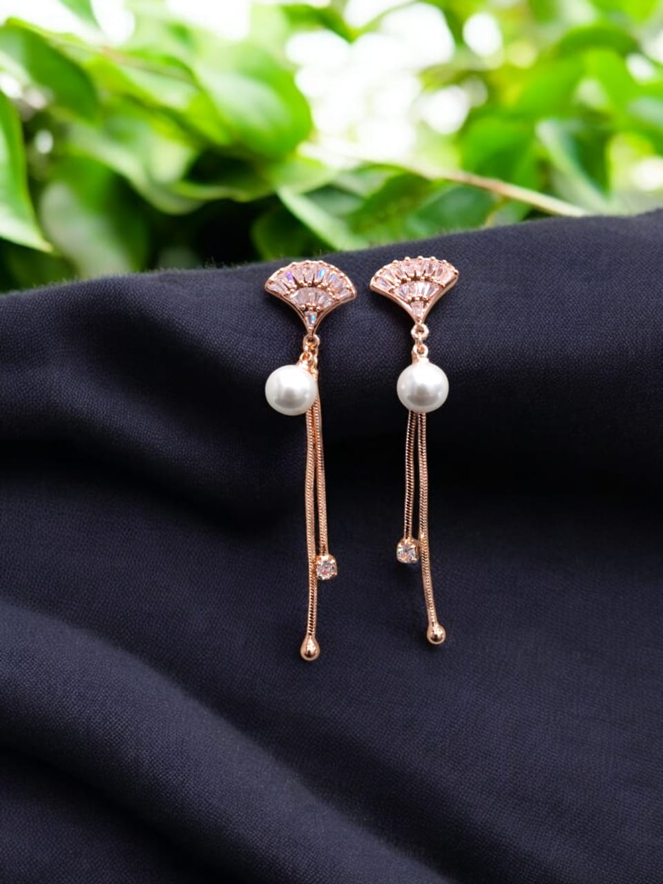 Anti tarnish trendy long rose gold earing