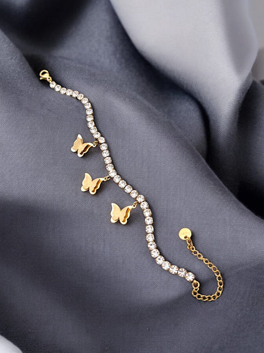 Butterfly charm diamond stone bracelet