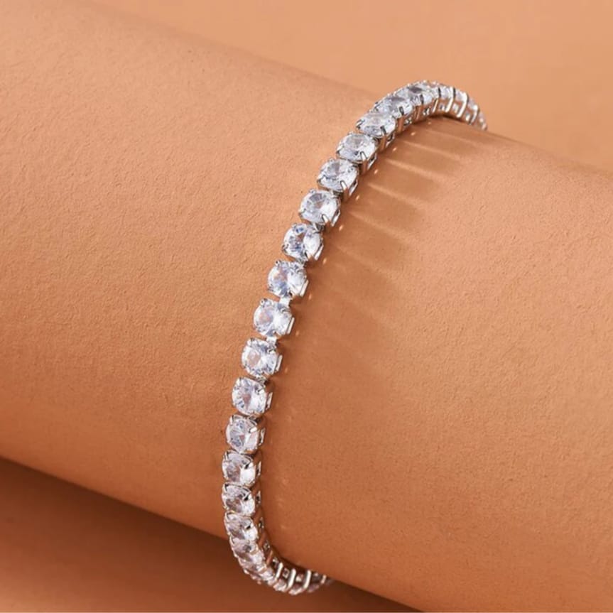 Silver Plated Round Cut Cubic Zirconia Adjustable Bracelet