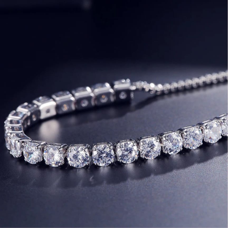 Silver Plated Round Cut Cubic Zirconia Adjustable Bracelet