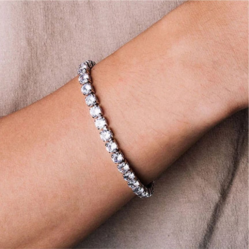 Silver Plated Round Cut Cubic Zirconia Adjustable Bracelet
