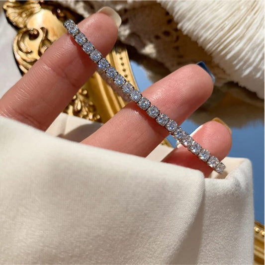 Silver Plated Round Cut Cubic Zirconia Adjustable Bracelet