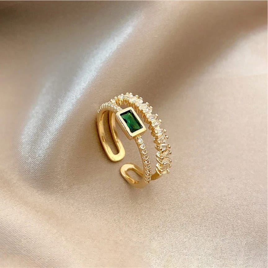 Green Emerald Adjustable Ring Anti Tarnish.