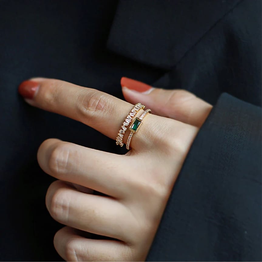 Green Emerald Adjustable Ring Anti Tarnish.