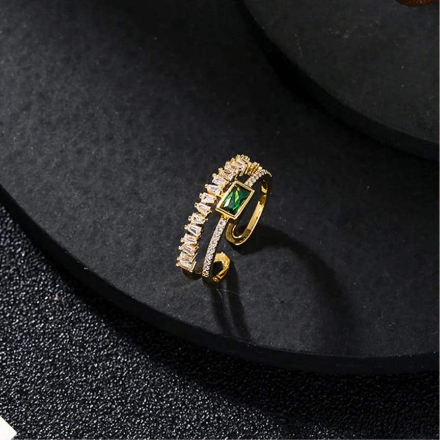 Green Emerald Adjustable Ring Anti Tarnish.