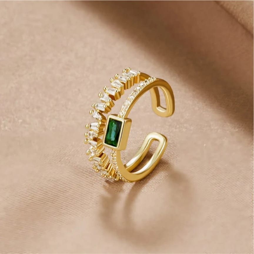 Green Emerald Adjustable Ring Anti Tarnish.
