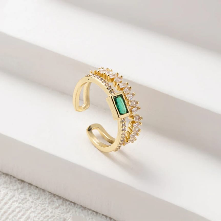 Green Emerald Adjustable Ring Anti Tarnish.