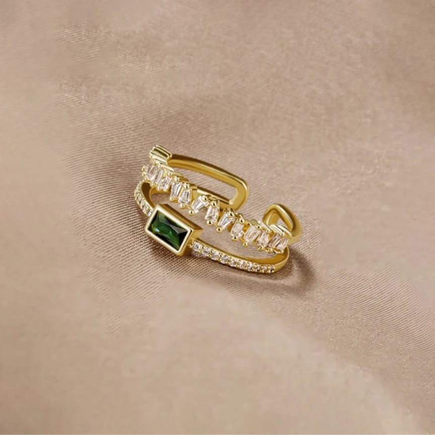 Green Emerald Adjustable Ring Anti Tarnish.