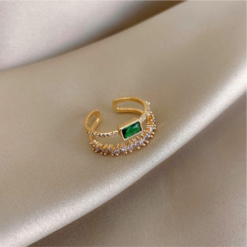Green Emerald Adjustable Ring Anti Tarnish.
