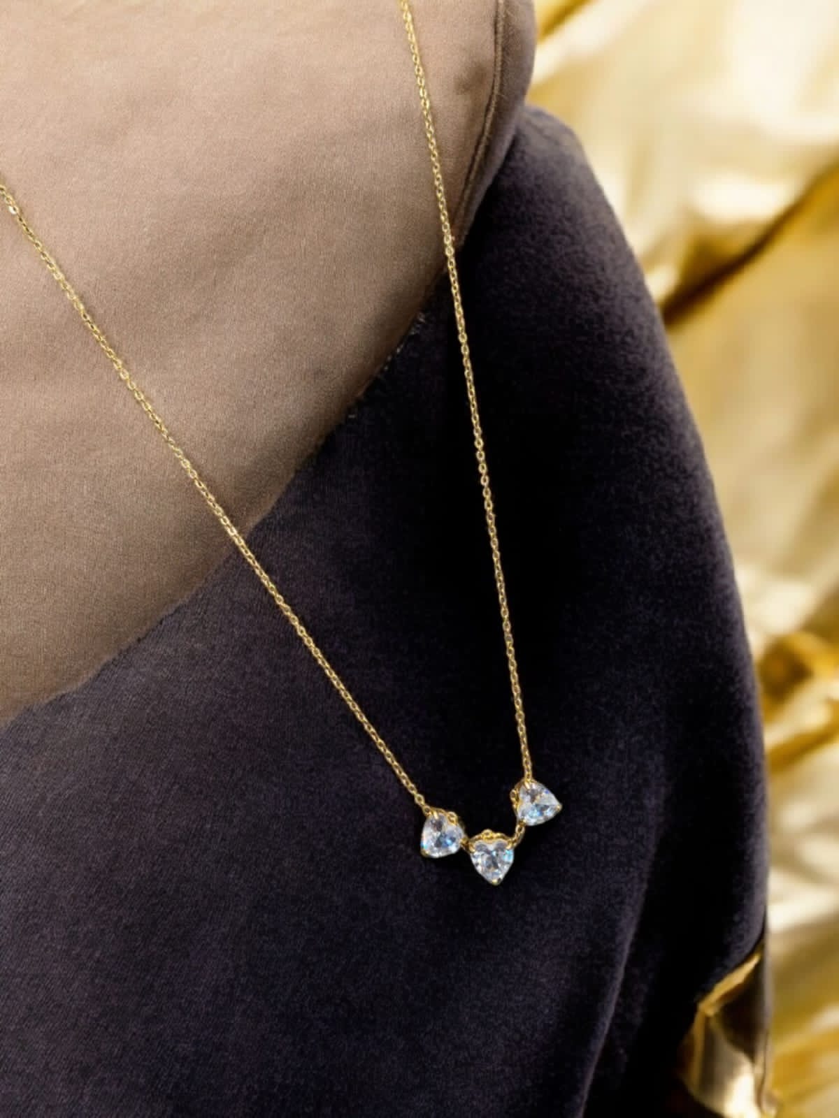 Anti tarnish Heart shape diamond pendant chain necklace