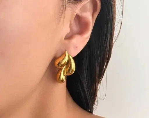 Anti tarnish three droplets stud earrings