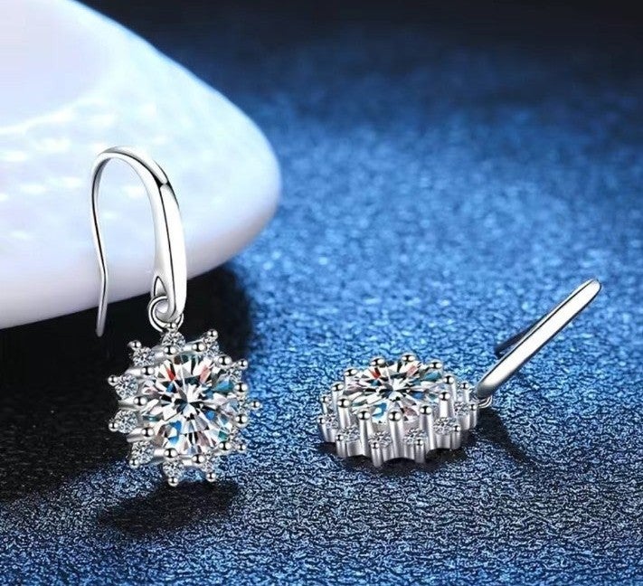 Silver plated sunflower drop earrings