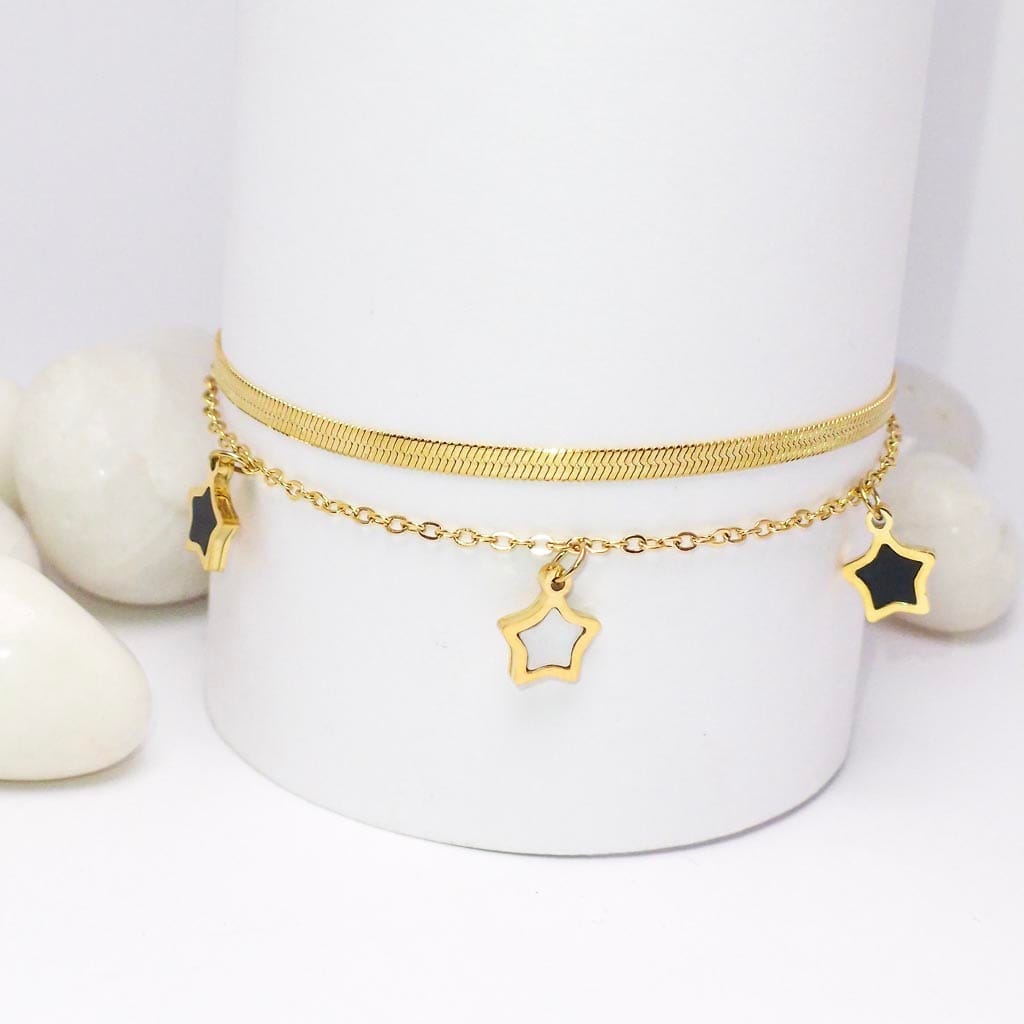 Star charm double layer chain bracelet