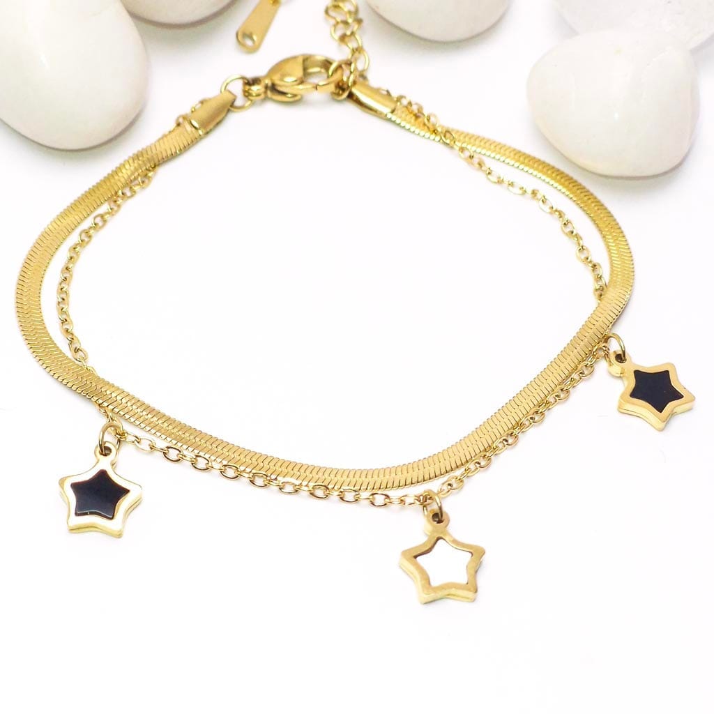 Star charm double layer chain bracelet